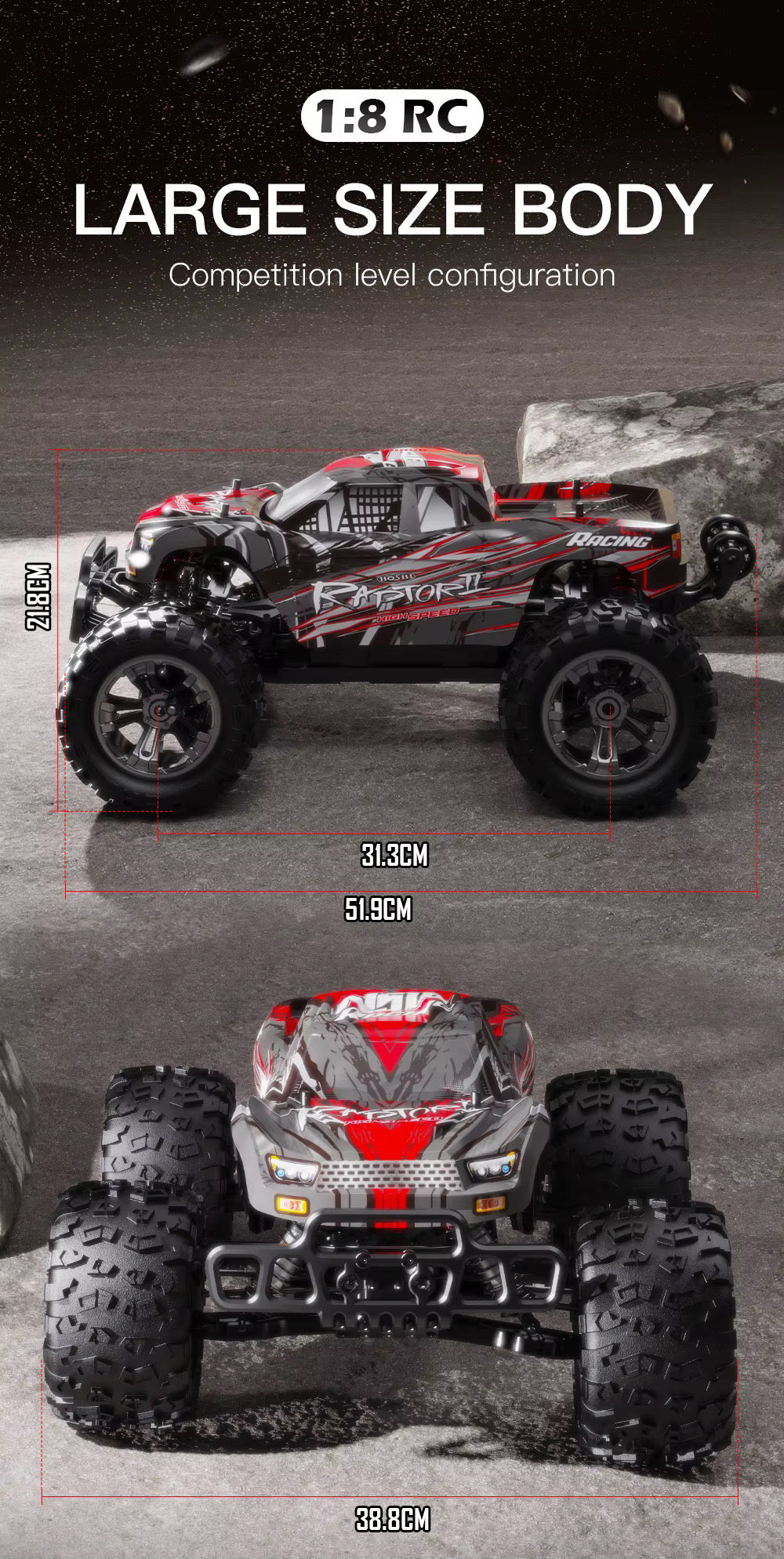 Raptor II 100km/h RC Monster Truck – 1:8 Scale Brushless Racing Beast