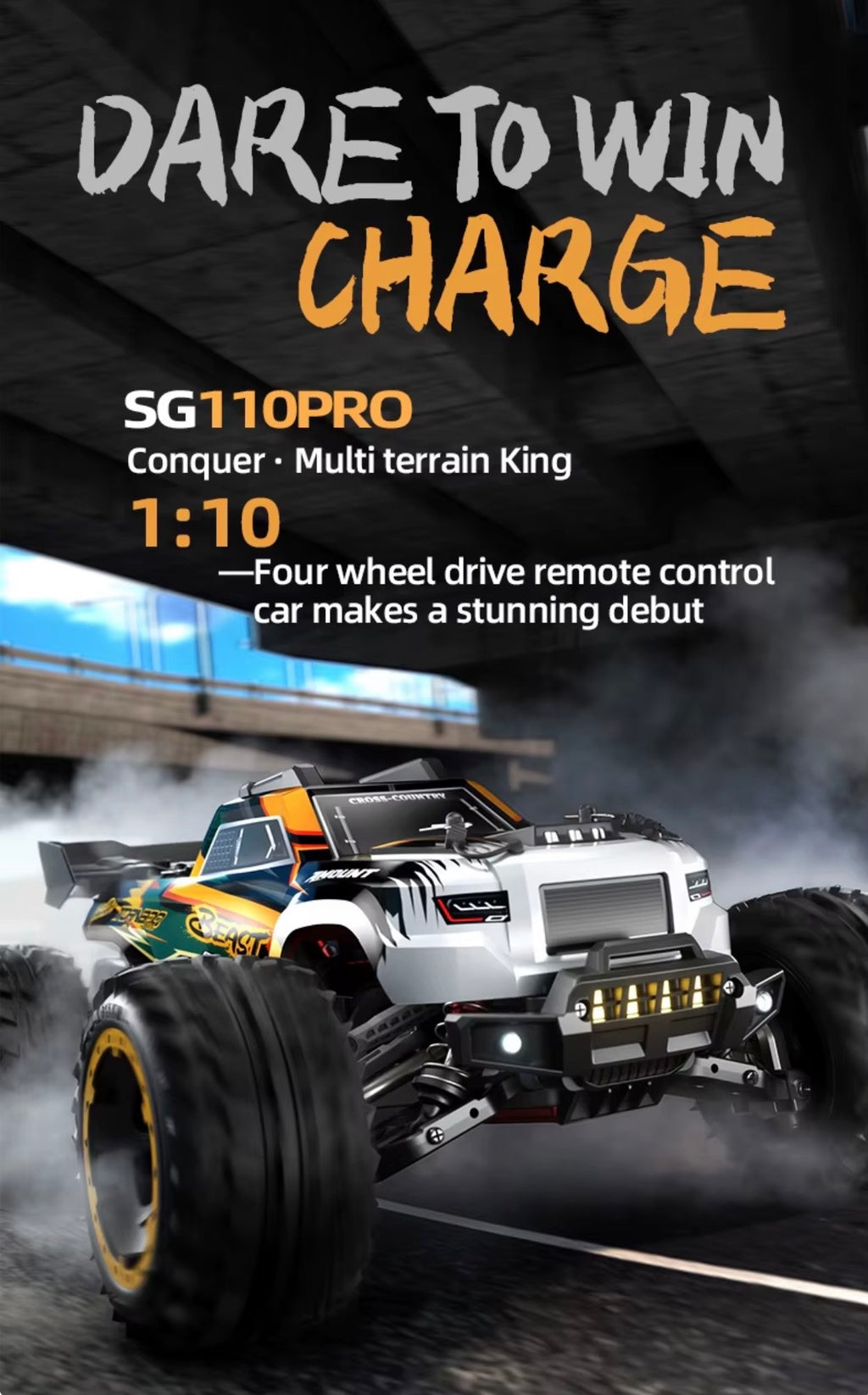 SG110 PRO 1:10 4WD RC Off Road Monster Truck RTR 40km/h Metal Shocks.