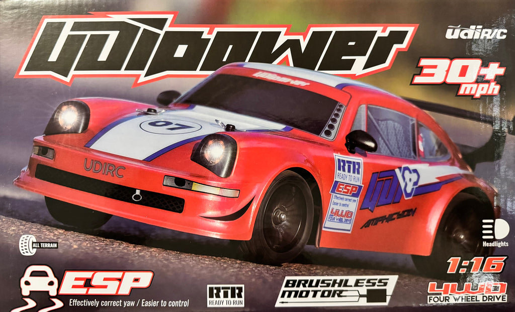 UDIRC 1:16 Brushless RC Drift Car – 4WD, ESP Gyro, LED Lights (30+ mph)