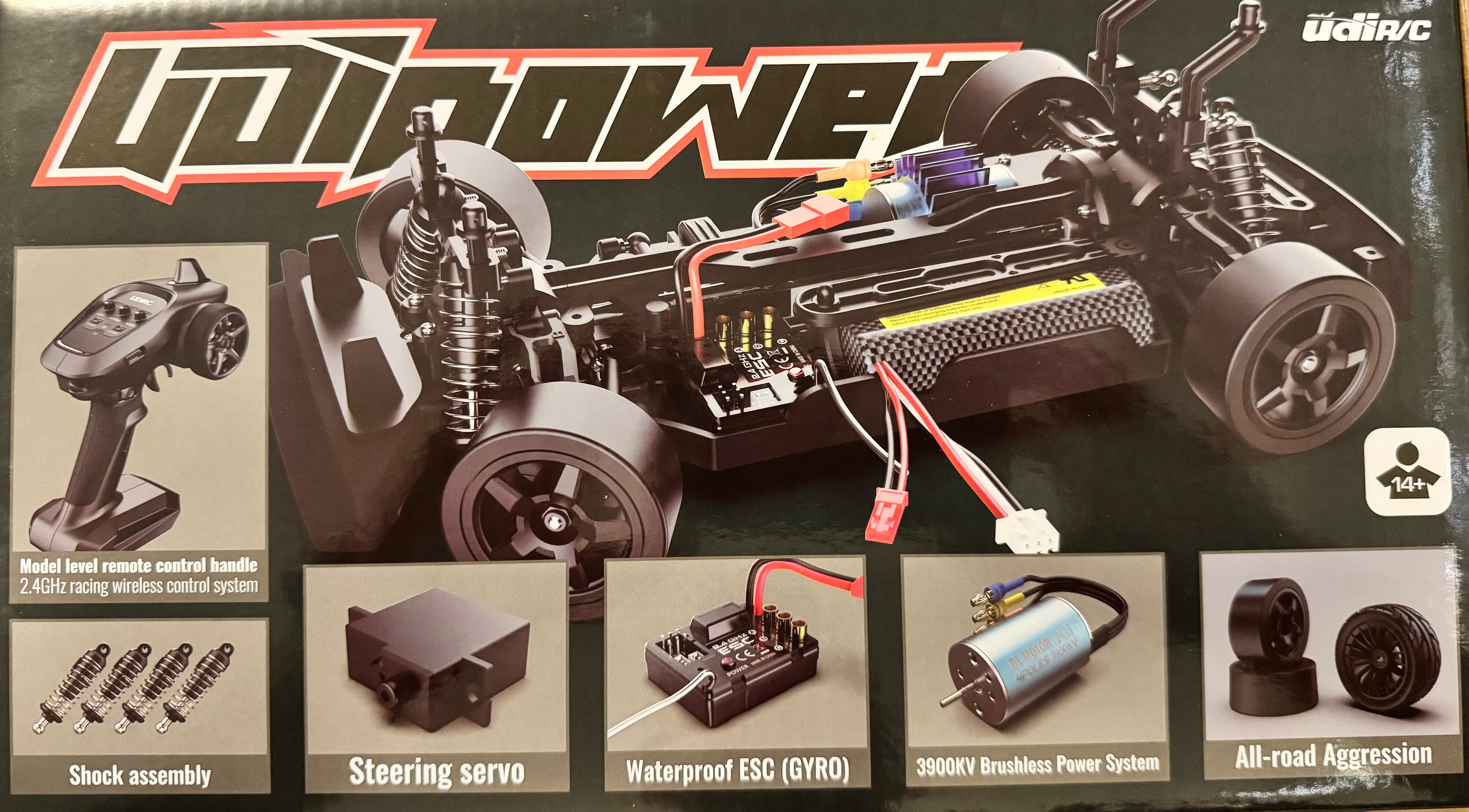 UDIRC 1:16 Brushless RC Drift Car – 4WD, ESP Gyro, LED Lights (30+ mph)