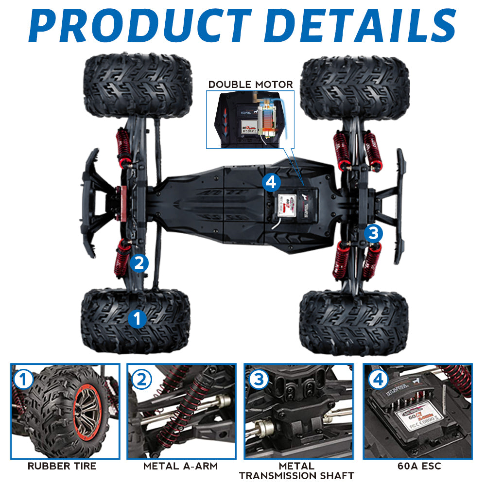 Hoshi 46km/h RC Monster Truck – 1:10 Scale, with 2 batteries